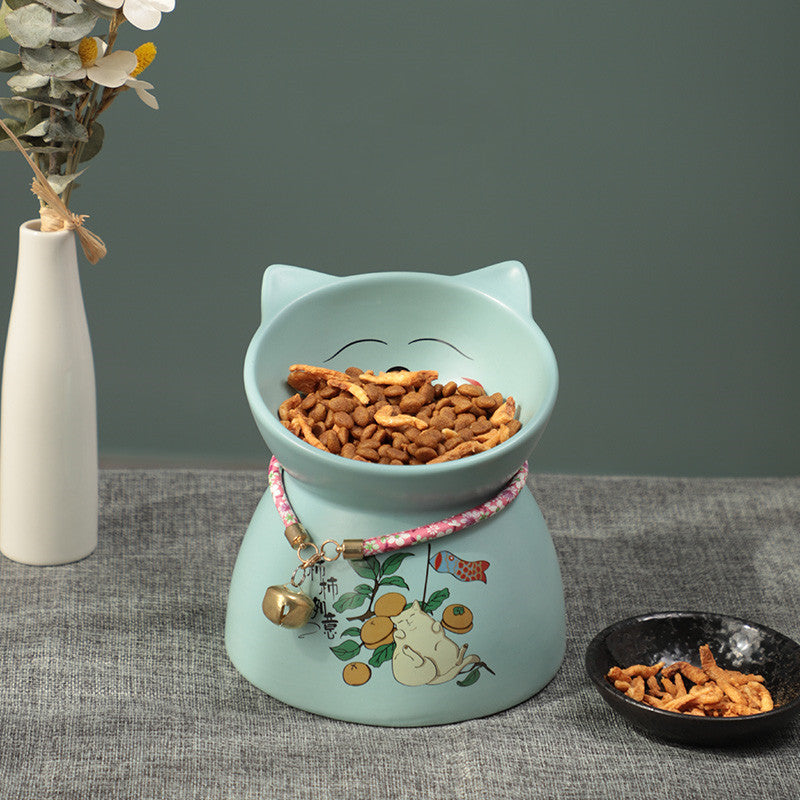 KFX-4904893 Anti-Tipping Ceramic Cat Food & Water Bowl - Mint Green, Peach Powder, White
