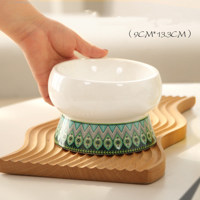 KFX-4904893 Anti-Tipping Ceramic Cat Food & Water Bowl - Mint Green, Peach Powder, White