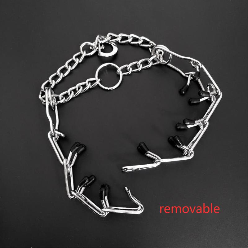 KFX-4907325 Chrome Plated Pinch Dog Collar with Rubber Tips for Training - Adjustable Sizes Available