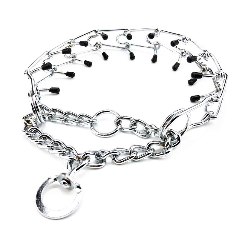 KFX-4907325 Chrome Plated Pinch Dog Collar with Rubber Tips for Training - Adjustable Sizes Available