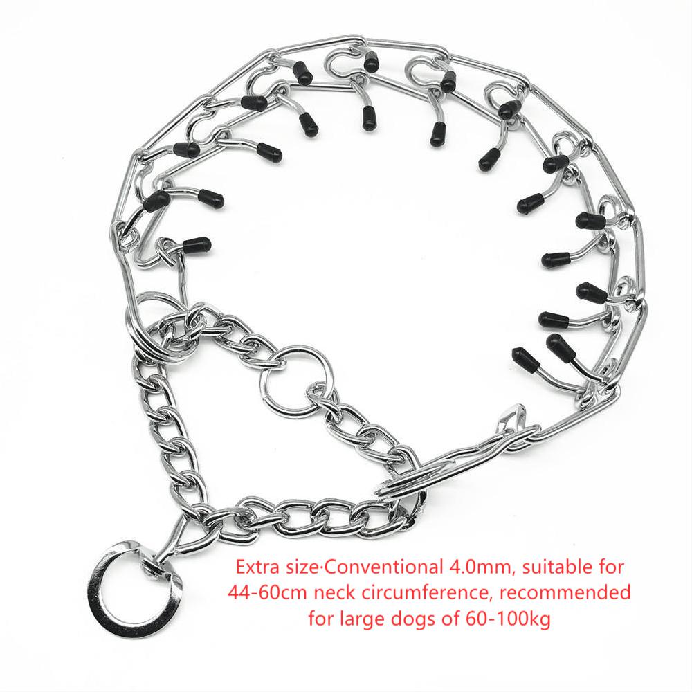 KFX-4907325 Chrome Plated Pinch Dog Collar with Rubber Tips for Training - Adjustable Sizes Available