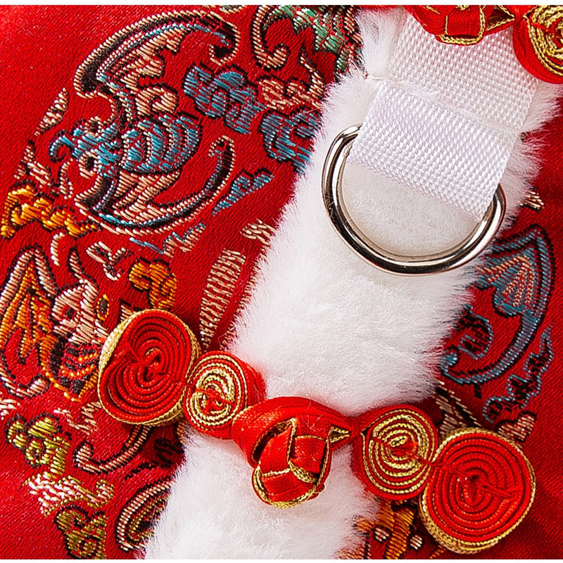 KFX-4909245 Lunar New Year Red Brocade Pet Vest with Faux Fur Trim and Embroidery