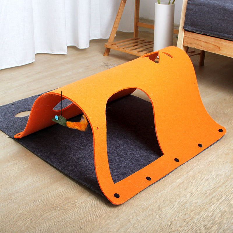 KFX-4909757 2-in-1 DIY Cat Tunnel with Removable Felt Nest for Cats, Puppies, Ferrets, and Rabbits - Multiple Splicing Options Available
