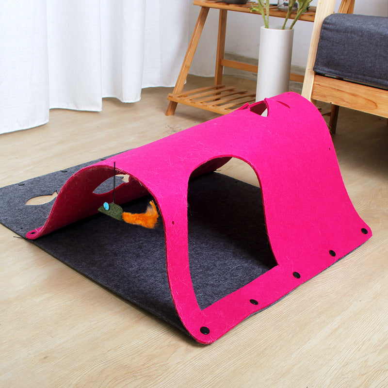 KFX-4909757 2-in-1 DIY Cat Tunnel with Removable Felt Nest for Cats, Puppies, Ferrets, and Rabbits - Multiple Splicing Options Available