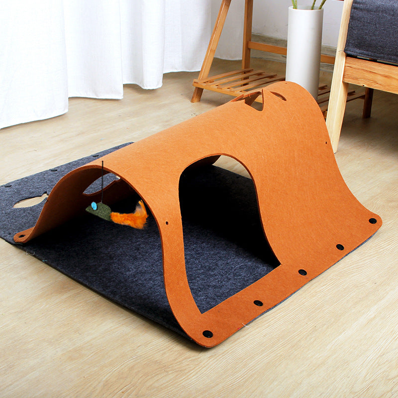 KFX-4909757 2-in-1 DIY Cat Tunnel with Removable Felt Nest for Cats, Puppies, Ferrets, and Rabbits - Multiple Splicing Options Available
