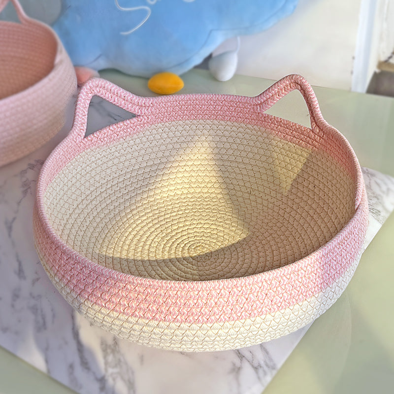 KFX-4910653 Universal Rattan Cat Nest in Green and Pink - Grass & Rattan Bamboo Design for Small to Large Cats