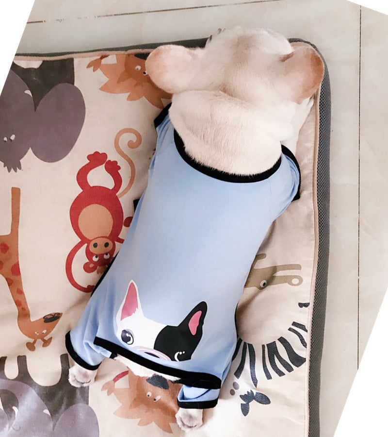 KFX-4911037 Cotton Printed Pajamas for Dogs in Gray, Blue, and Pink Options