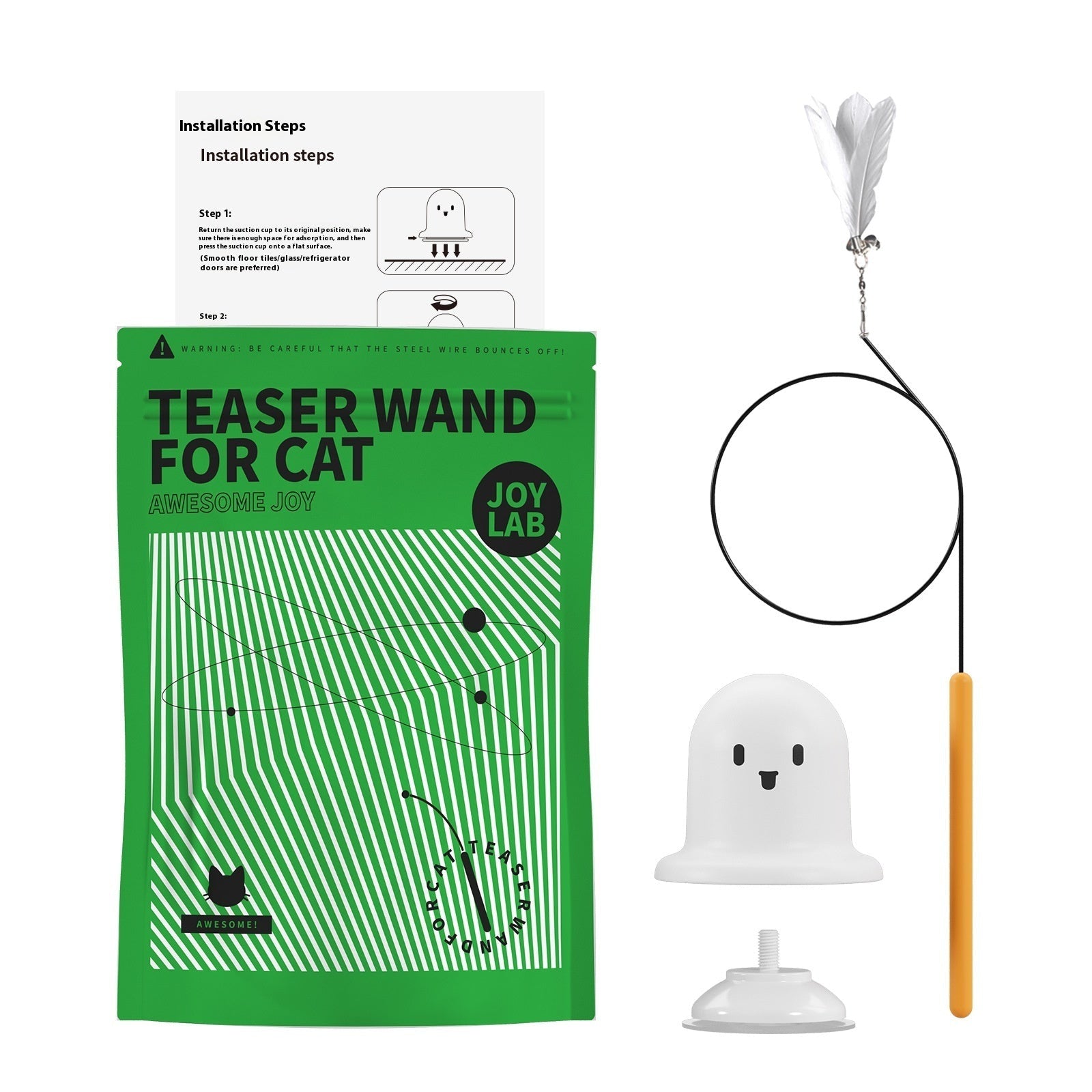 KFX-4911293 Suction Cup Cat Teaser Toy in Bianco Sardina and Fresh Green