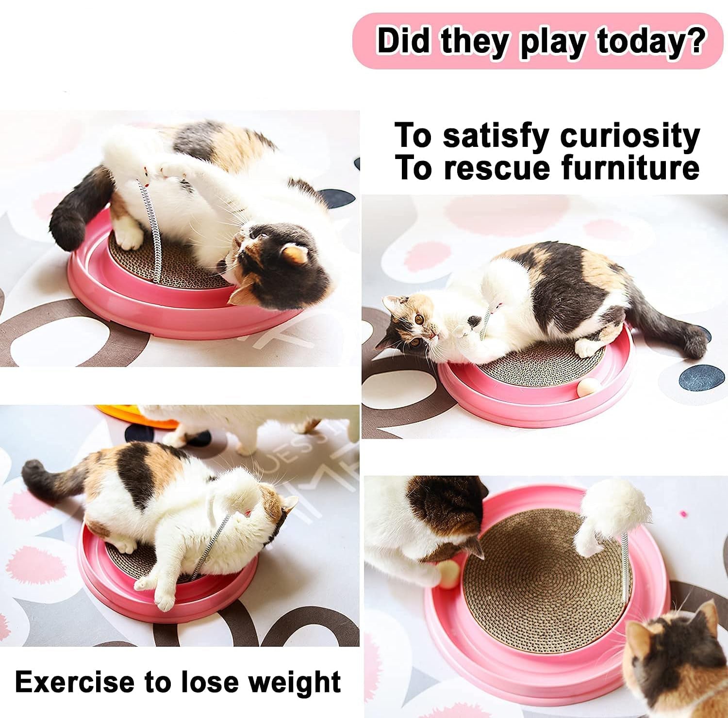 KFX-4911933 Interactive Cat Scratcher Toy with Ball and Mouse Swatter - Engaging Scratch Pad for Cats and Kittens, 13" Base, Durable Design