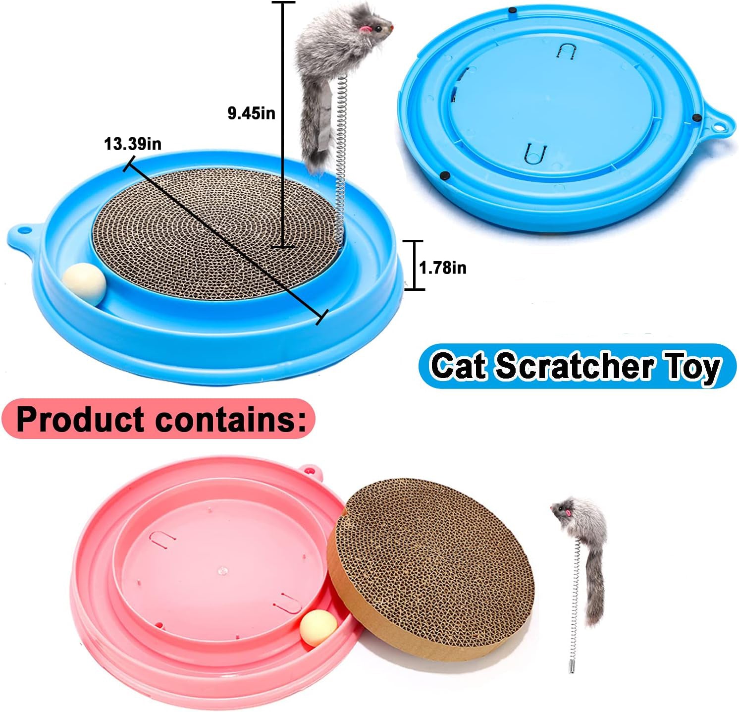 KFX-4911933 Interactive Cat Scratcher Toy with Ball and Mouse Swatter - Engaging Scratch Pad for Cats and Kittens, 13" Base, Durable Design