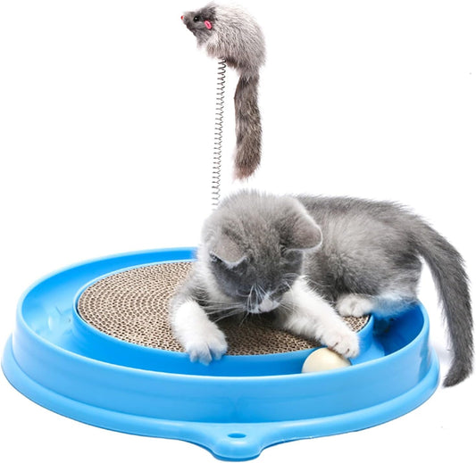KFX-4911933 Interactive Cat Scratcher Toy with Ball and Mouse Swatter - Engaging Scratch Pad for Cats and Kittens, 13" Base, Durable Design