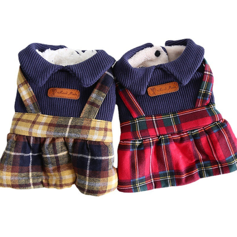 KFX-4912829 Plaid College Style Skirt for Cats - Lattice Patterned Pet Clothing in Yellow and Red