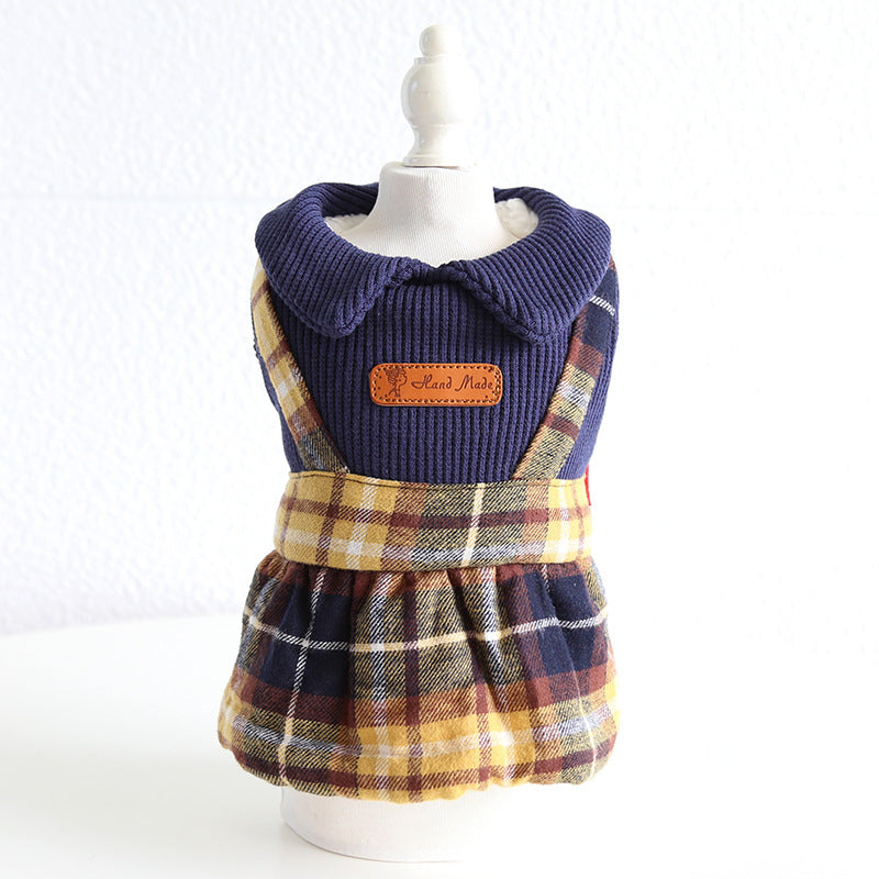 KFX-4912829 Plaid College Style Skirt for Cats - Lattice Patterned Pet Clothing in Yellow and Red