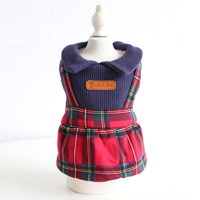 KFX-4912829 Plaid College Style Skirt for Cats - Lattice Patterned Pet Clothing in Yellow and Red