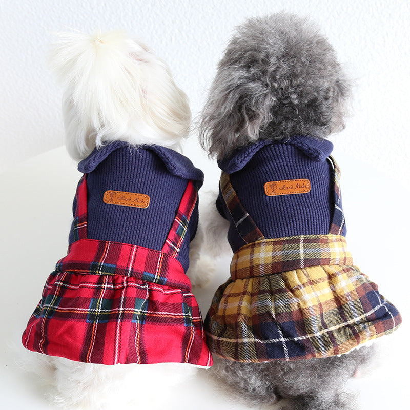 KFX-4912829 Plaid College Style Skirt for Cats - Lattice Patterned Pet Clothing in Yellow and Red