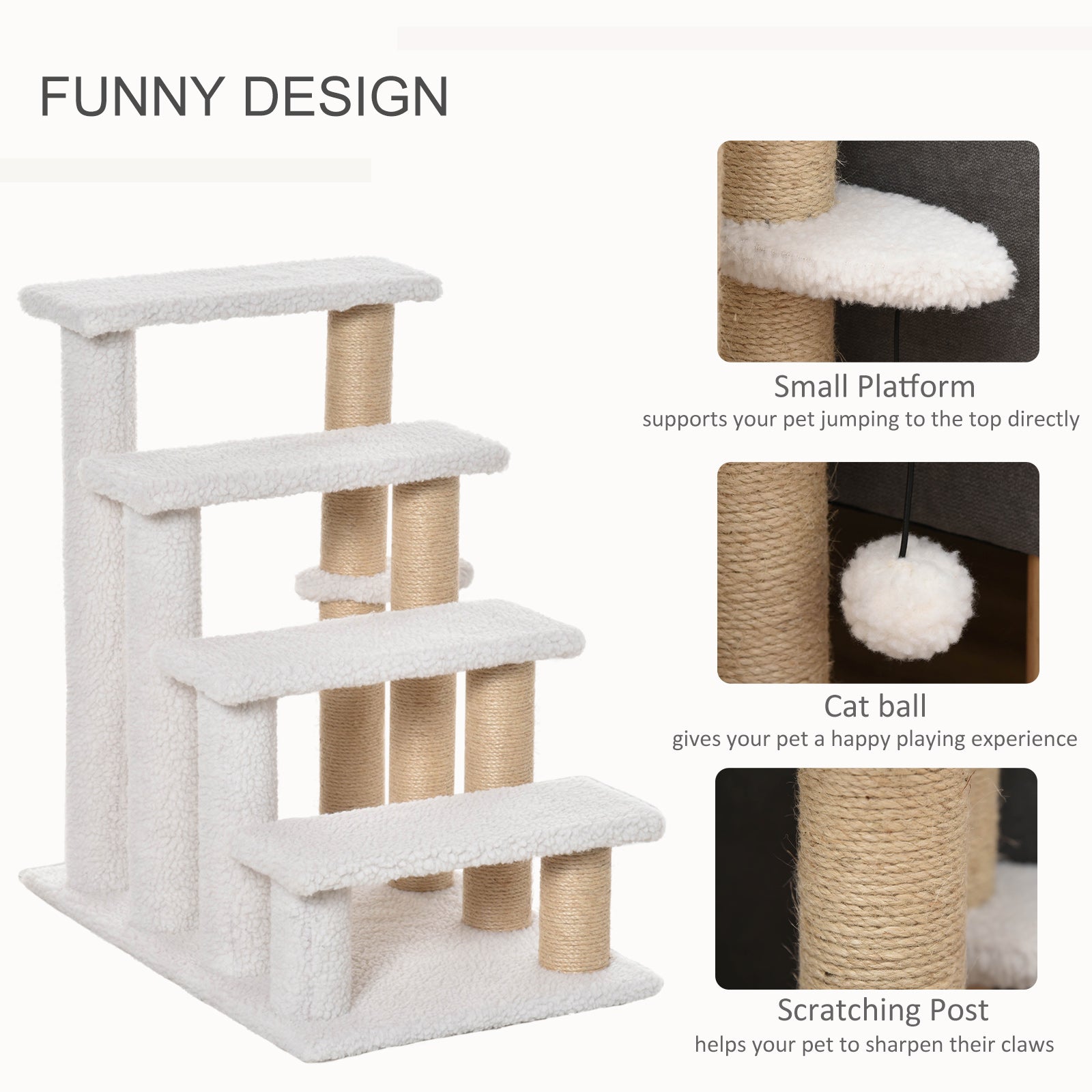 KFX-4913725 4-Level Cat Steps with Scratching Posts for Easy Access and Play