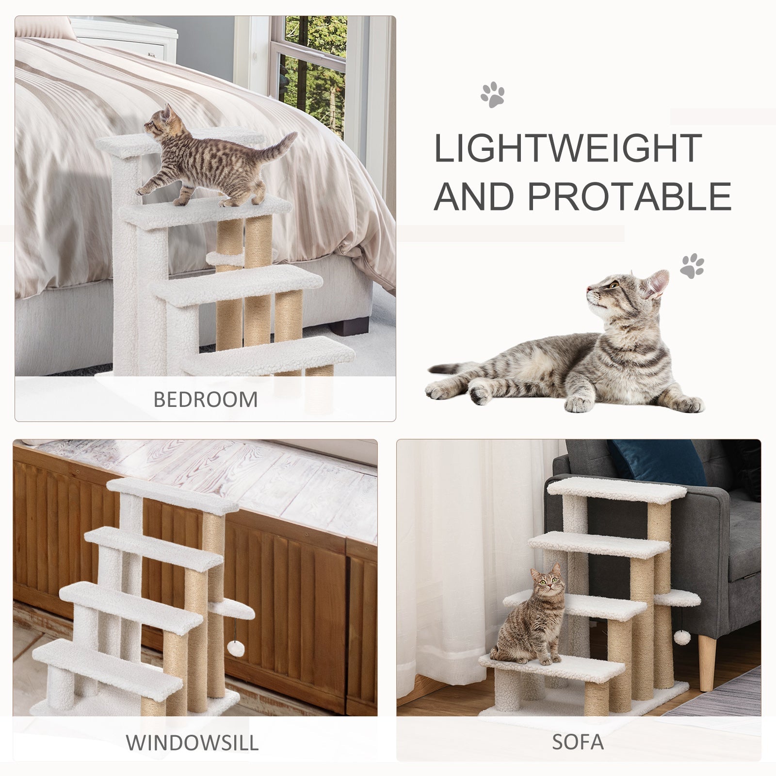 KFX-4913725 4-Level Cat Steps with Scratching Posts for Easy Access and Play