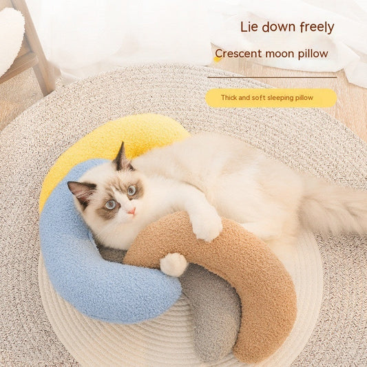 KFX-4917053 Crescent-Shaped Soft Cotton Pillow for Cats and Dogs - Available in Multiple Colors