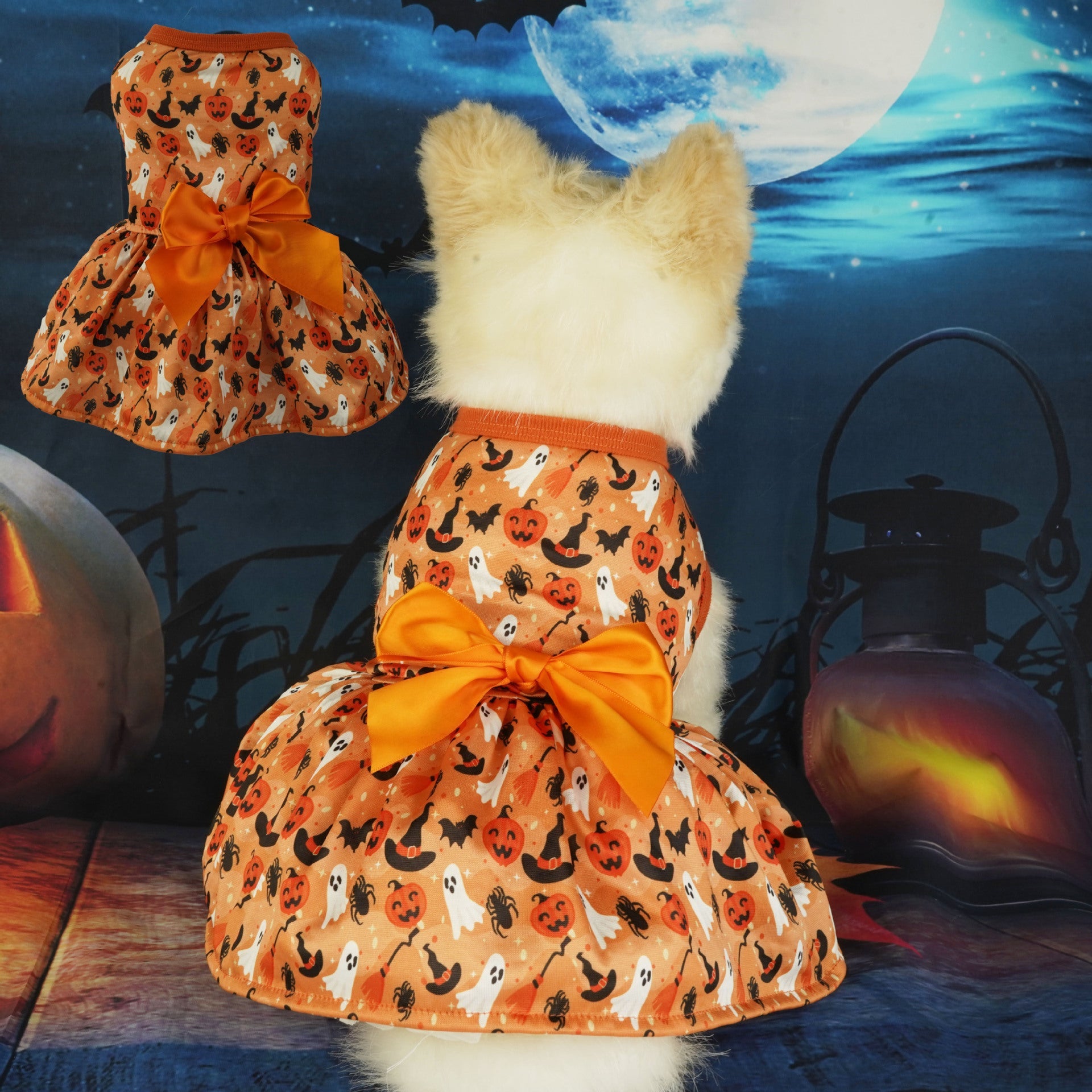 KFX-4917821 Halloween Themed Orange Pet Dress for Small to Extra Large Dogs