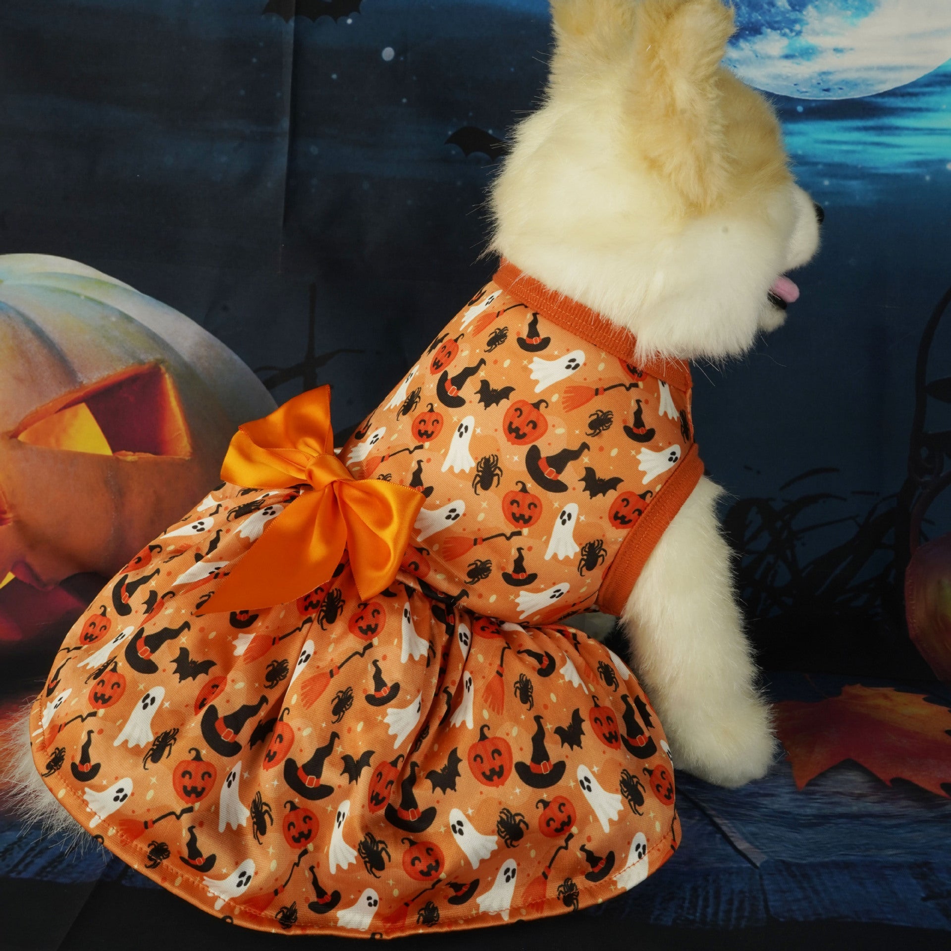 KFX-4917821 Halloween Themed Orange Pet Dress for Small to Extra Large Dogs