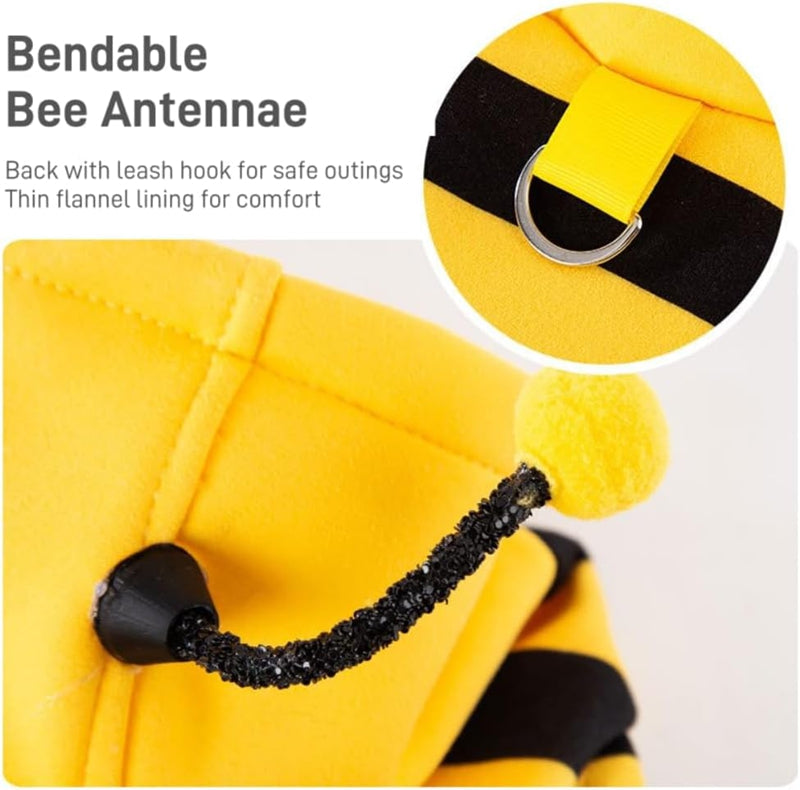 KFX-4920765 Bee Antenna Hoodie for Dogs, Kittens, and Puppies with Striped Design and Security Belt Hook