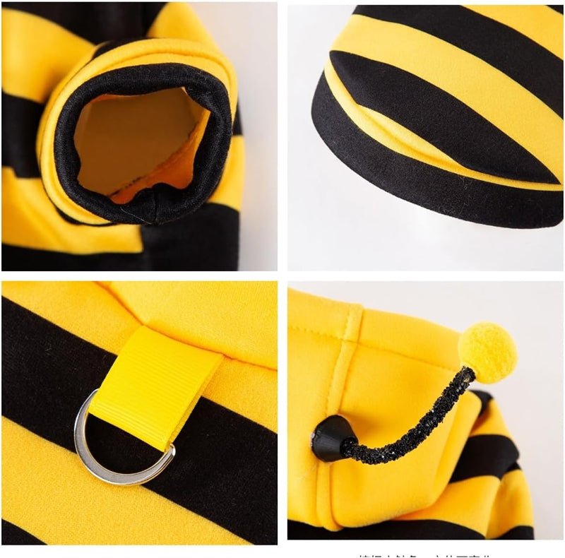 KFX-4920765 Bee Antenna Hoodie for Dogs, Kittens, and Puppies with Striped Design and Security Belt Hook
