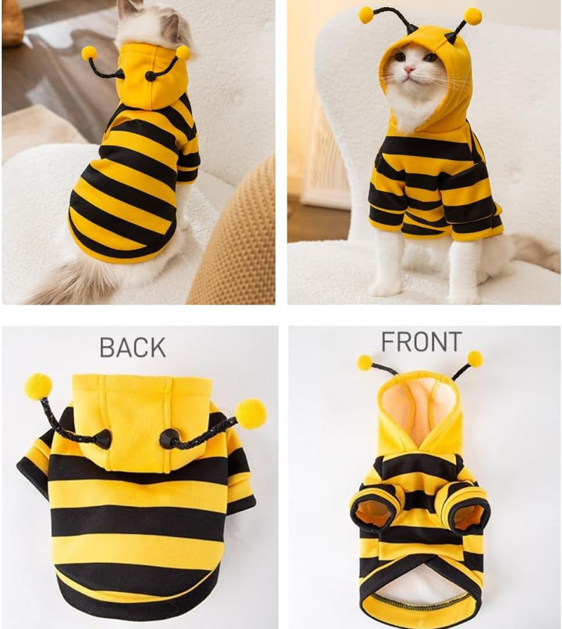 KFX-4920765 Bee Antenna Hoodie for Dogs, Kittens, and Puppies with Striped Design and Security Belt Hook