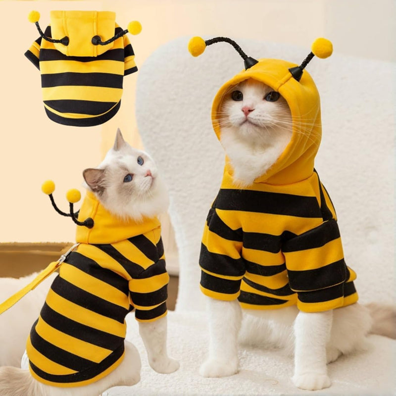 KFX-4920765 Bee Antenna Hoodie for Dogs, Kittens, and Puppies with Striped Design and Security Belt Hook