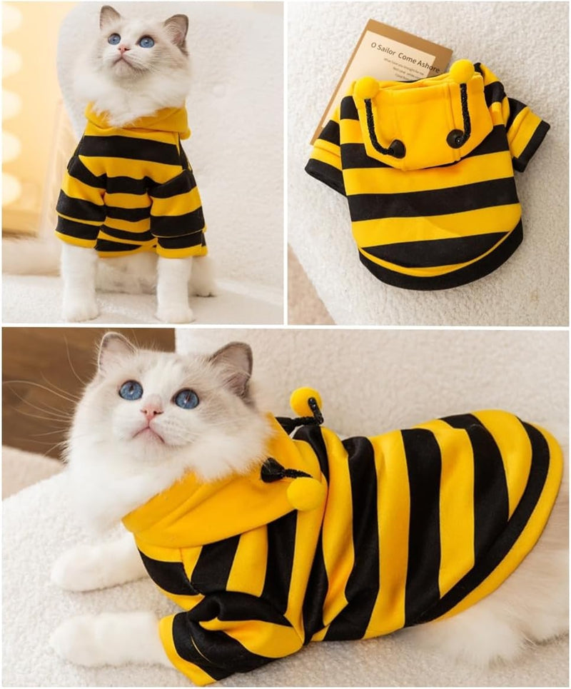 KFX-4920765 Bee Antenna Hoodie for Dogs, Kittens, and Puppies with Striped Design and Security Belt Hook