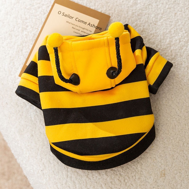 KFX-4920765 Bee Antenna Hoodie for Dogs, Kittens, and Puppies with Striped Design and Security Belt Hook