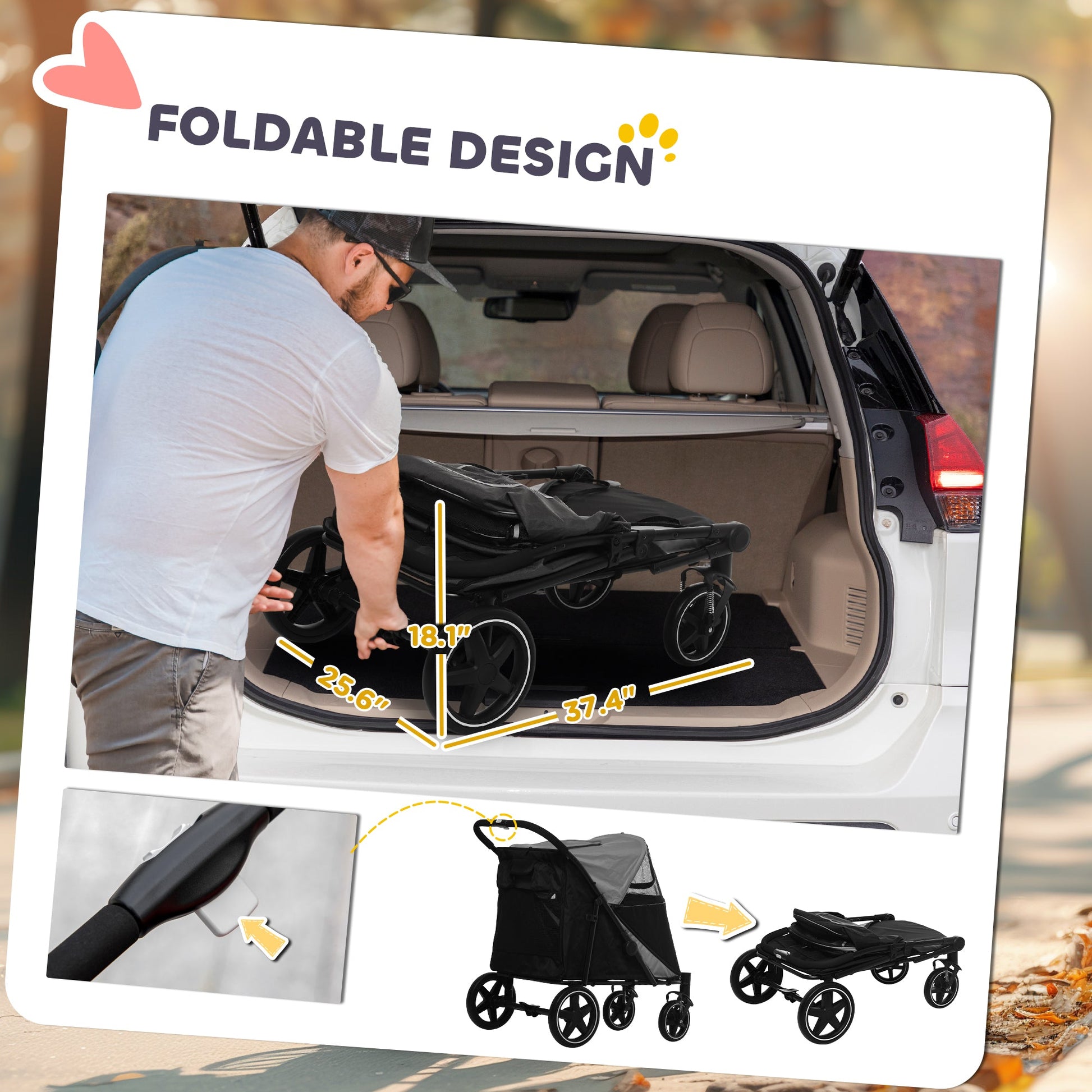 KFX-4921661 Dog Stroller for Pets Up to 66 lbs, Compact and Smooth Folding Design