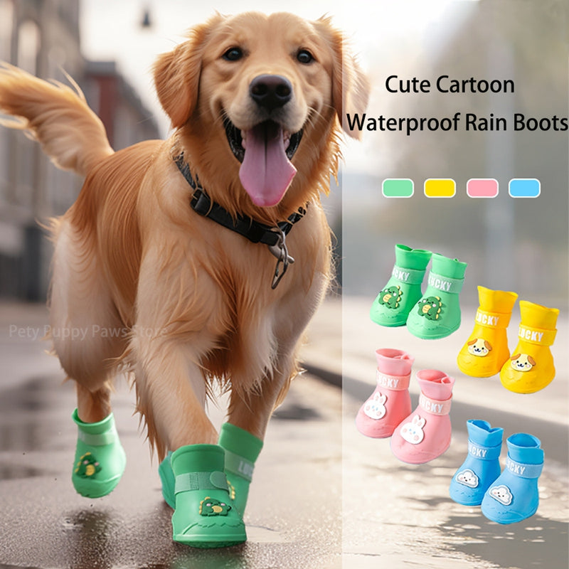 KFX-4922813 Waterproof Anti-Slip Rubber Boots for Pets - Flexible, Lightweight Rain Shoes for Dogs and Cats, Various Sizes Available