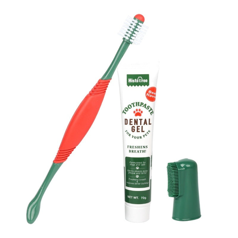 KFX-4923837 Pet Toothpaste and Finger Stall Toothbrush Set for Dogs and Cats - Vanilla and Beef Flavors