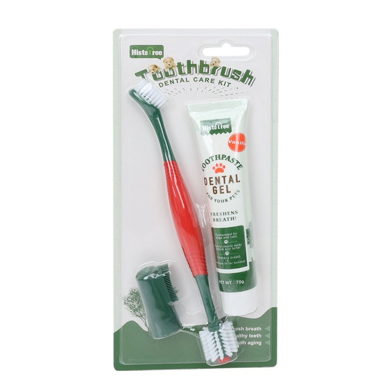 KFX-4923837 Pet Toothpaste and Finger Stall Toothbrush Set for Dogs and Cats - Vanilla and Beef Flavors