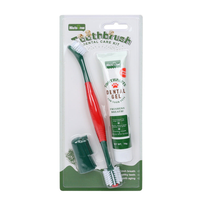 KFX-4923837 Pet Toothpaste and Finger Stall Toothbrush Set for Dogs and Cats - Vanilla and Beef Flavors