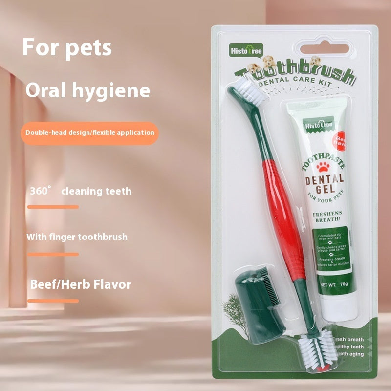 KFX-4923837 Pet Toothpaste and Finger Stall Toothbrush Set for Dogs and Cats - Vanilla and Beef Flavors