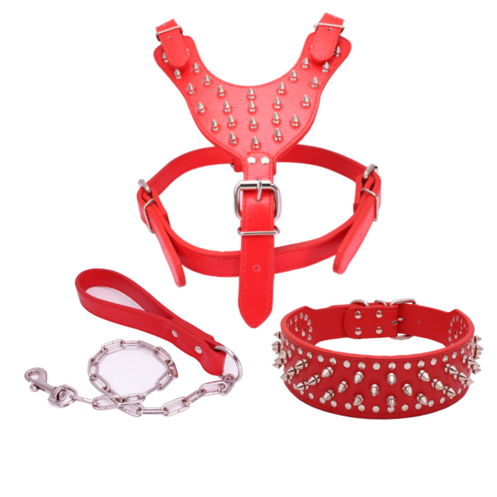KFX-4925245 Comfortable Three-Piece Pet Harness Set with Dog Collar, Chest Strap, and Traction Rope