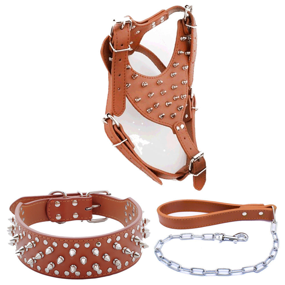 KFX-4925245 Comfortable Three-Piece Pet Harness Set with Dog Collar, Chest Strap, and Traction Rope