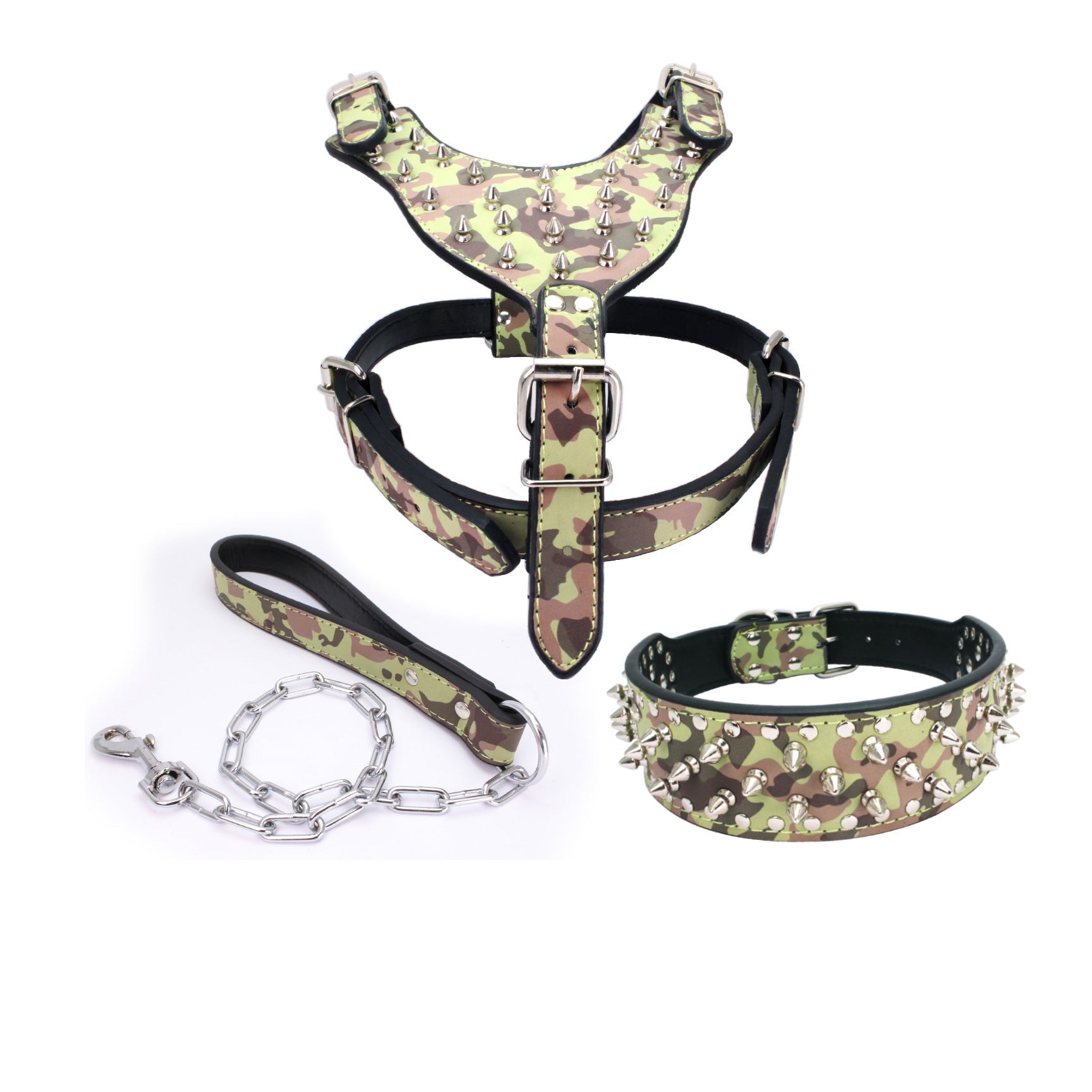 KFX-4925245 Comfortable Three-Piece Pet Harness Set with Dog Collar, Chest Strap, and Traction Rope