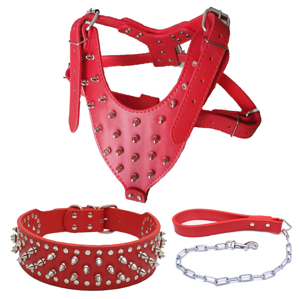 KFX-4925245 Comfortable Three-Piece Pet Harness Set with Dog Collar, Chest Strap, and Traction Rope
