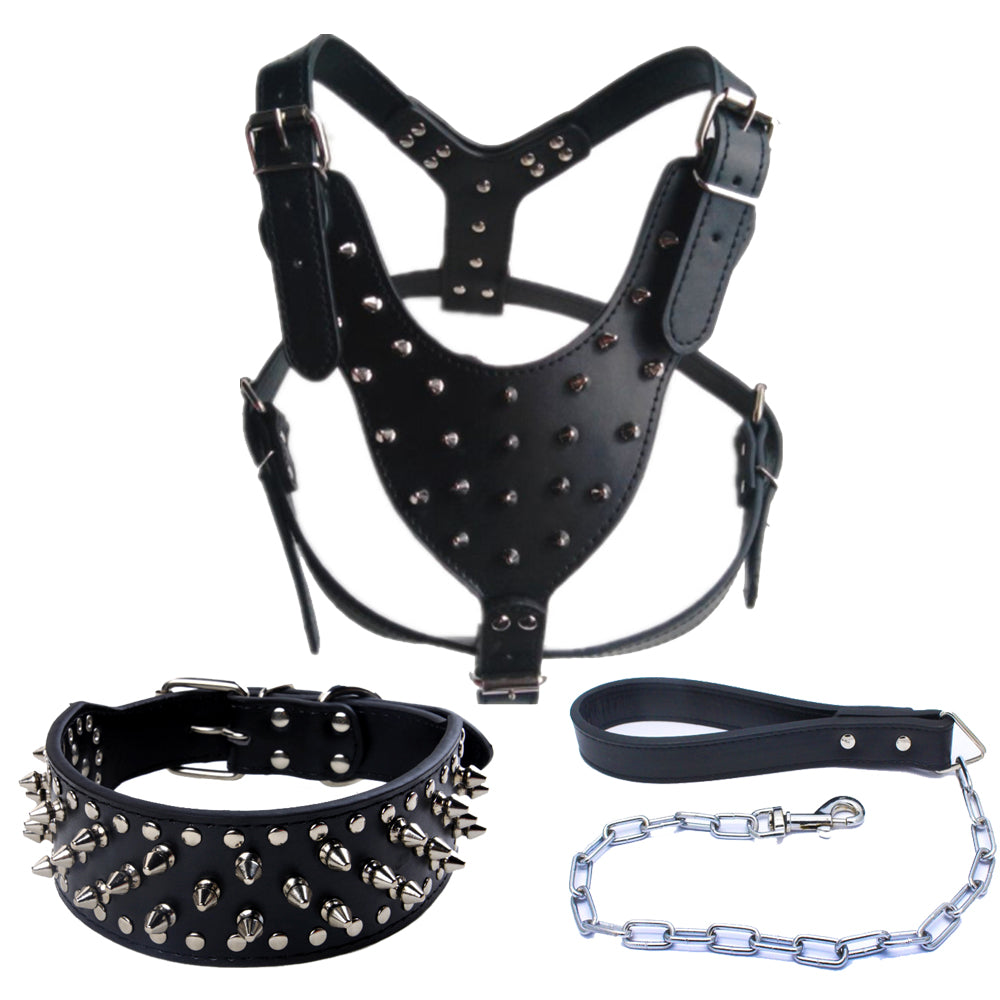 KFX-4925245 Comfortable Three-Piece Pet Harness Set with Dog Collar, Chest Strap, and Traction Rope
