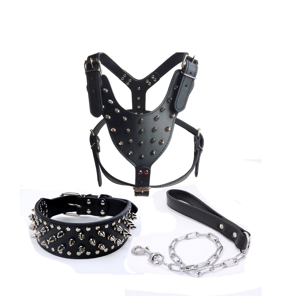 KFX-4925245 Comfortable Three-Piece Pet Harness Set with Dog Collar, Chest Strap, and Traction Rope