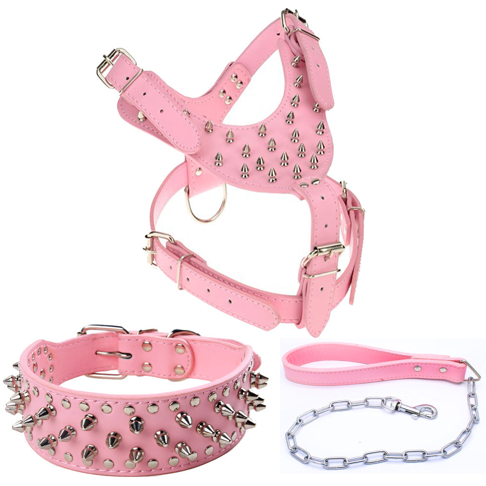 KFX-4925245 Comfortable Three-Piece Pet Harness Set with Dog Collar, Chest Strap, and Traction Rope