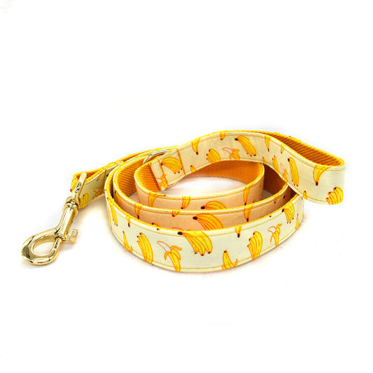 KFX-4925757 Yellow Banana Dog Leash and Collar Set - Adjustable for All Sizes S to XL, Polyester Material