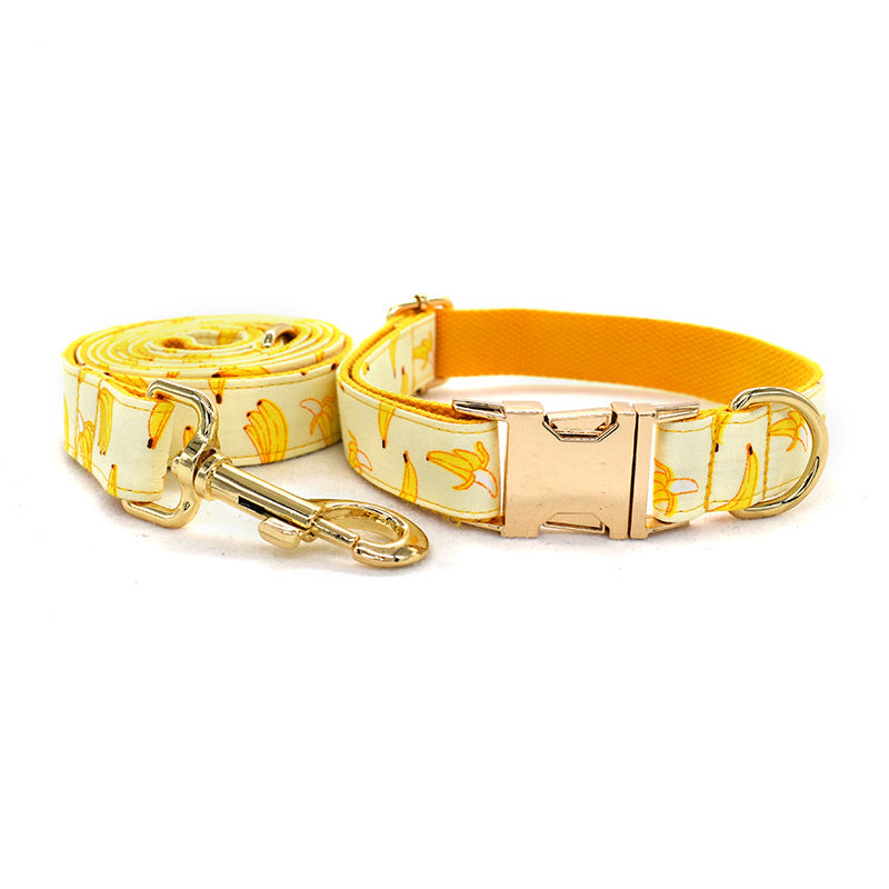 KFX-4925757 Yellow Banana Dog Leash and Collar Set - Adjustable for All Sizes S to XL, Polyester Material