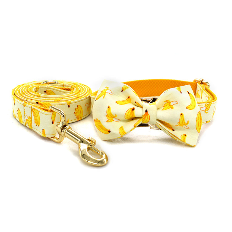 KFX-4925757 Yellow Banana Dog Leash and Collar Set - Adjustable for All Sizes S to XL, Polyester Material