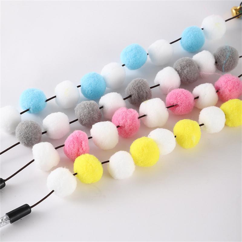 KFX-4929213 Interactive Cat Teaser Stick with Pompon Feather and Bell - 31cm Long, Gray/Yellow/Blue