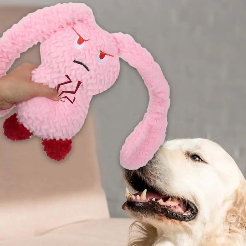KFX-4931389 Plush Bunny Dog Teething Toy for Medium Small Puppies - Squeaky Chewable Stuffed Animal