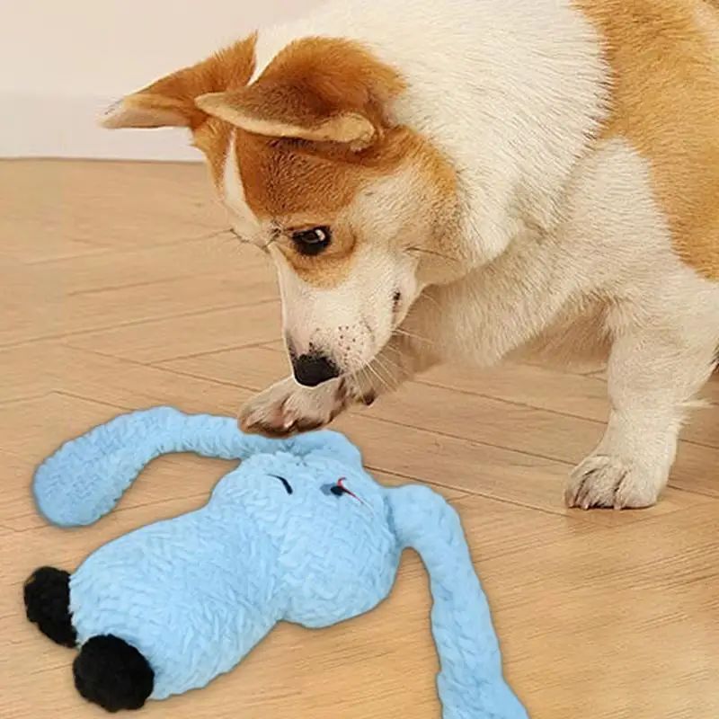 KFX-4931389 Plush Bunny Dog Teething Toy for Medium Small Puppies - Squeaky Chewable Stuffed Animal