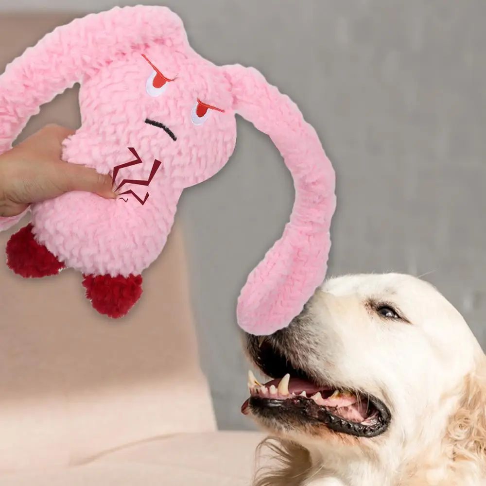 KFX-4931389 Plush Bunny Dog Teething Toy for Medium Small Puppies - Squeaky Chewable Stuffed Animal